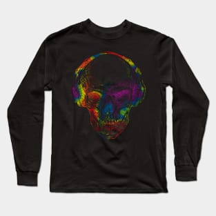 Rainbow Skull Wearing Headphones Long Sleeve T-Shirt